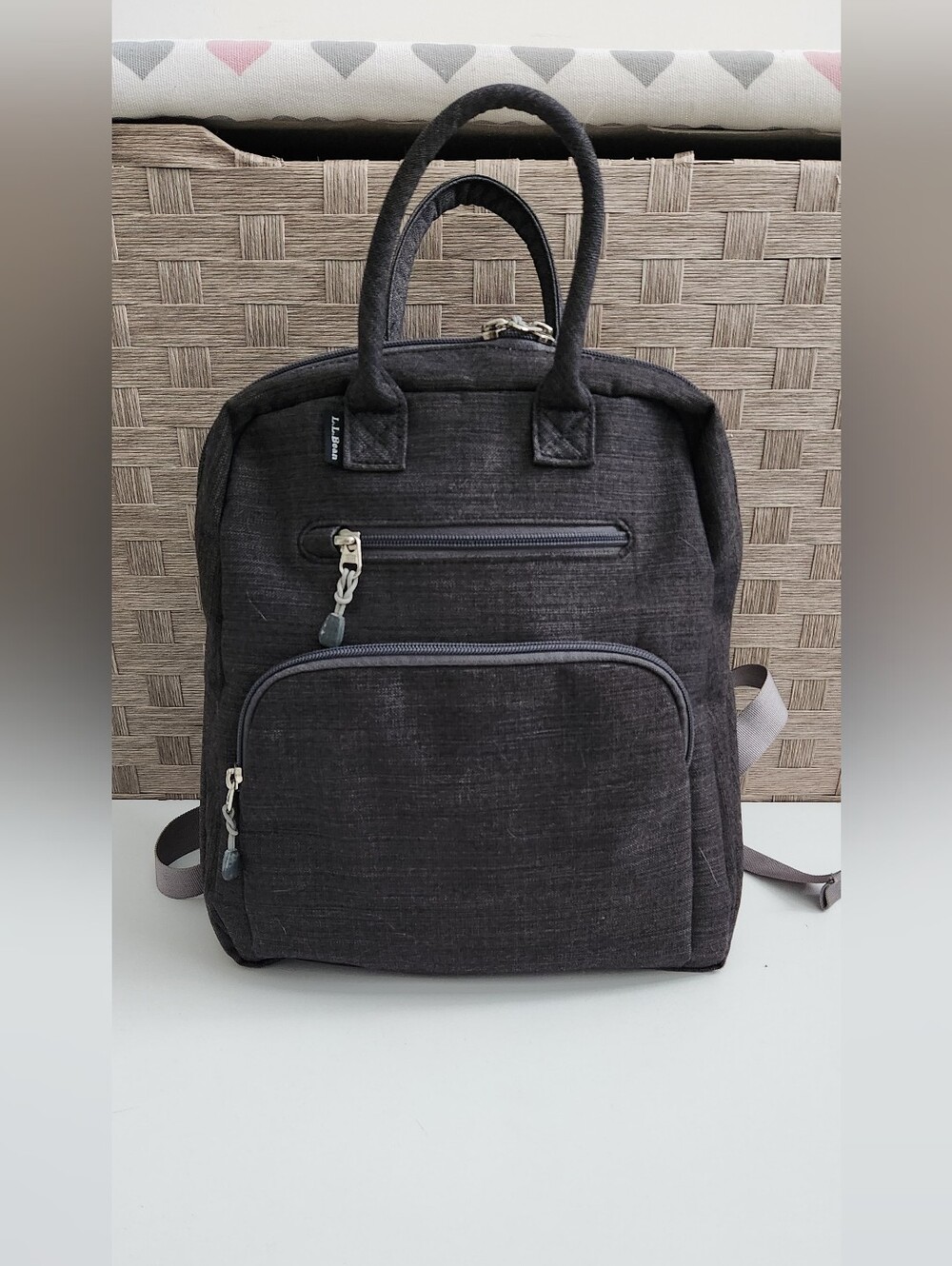 L.L. Bean Charcoal Gray Heathered Mini Backpack Daypack Tote Bag
